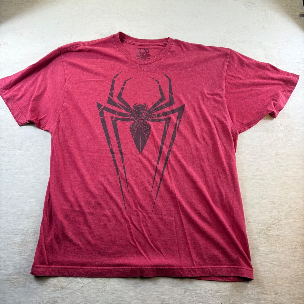 Marvel Spiderman Mens XL Graphic T-Shirt Red Heathered Short Sleeve Spider Logo